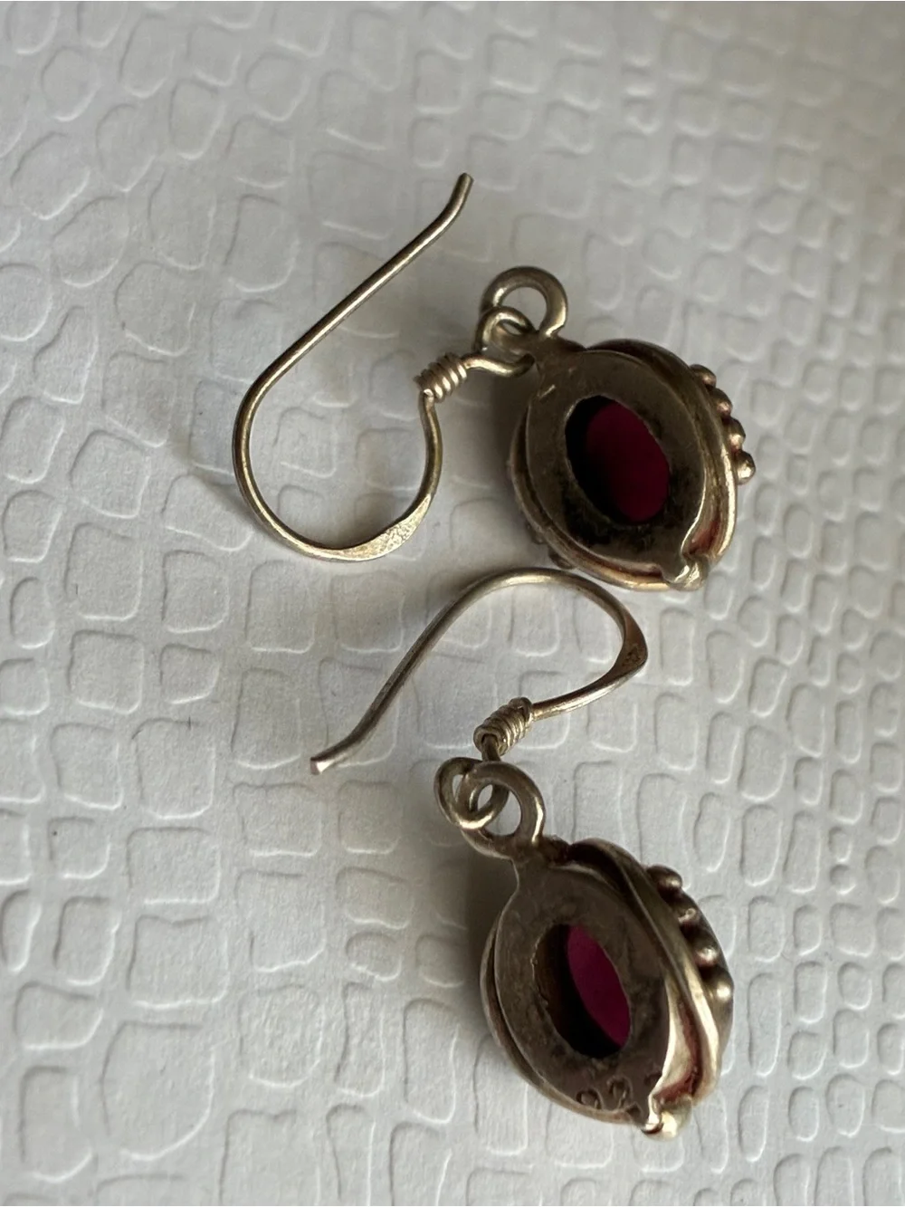 925 Sterling Silver Garnet Red Cabochon Drop Earrings